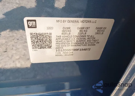 2024 Chevrolet Malibu Fwd 1Lt из США, поврежденный, VIN 1G1ZD5ST9RF154872